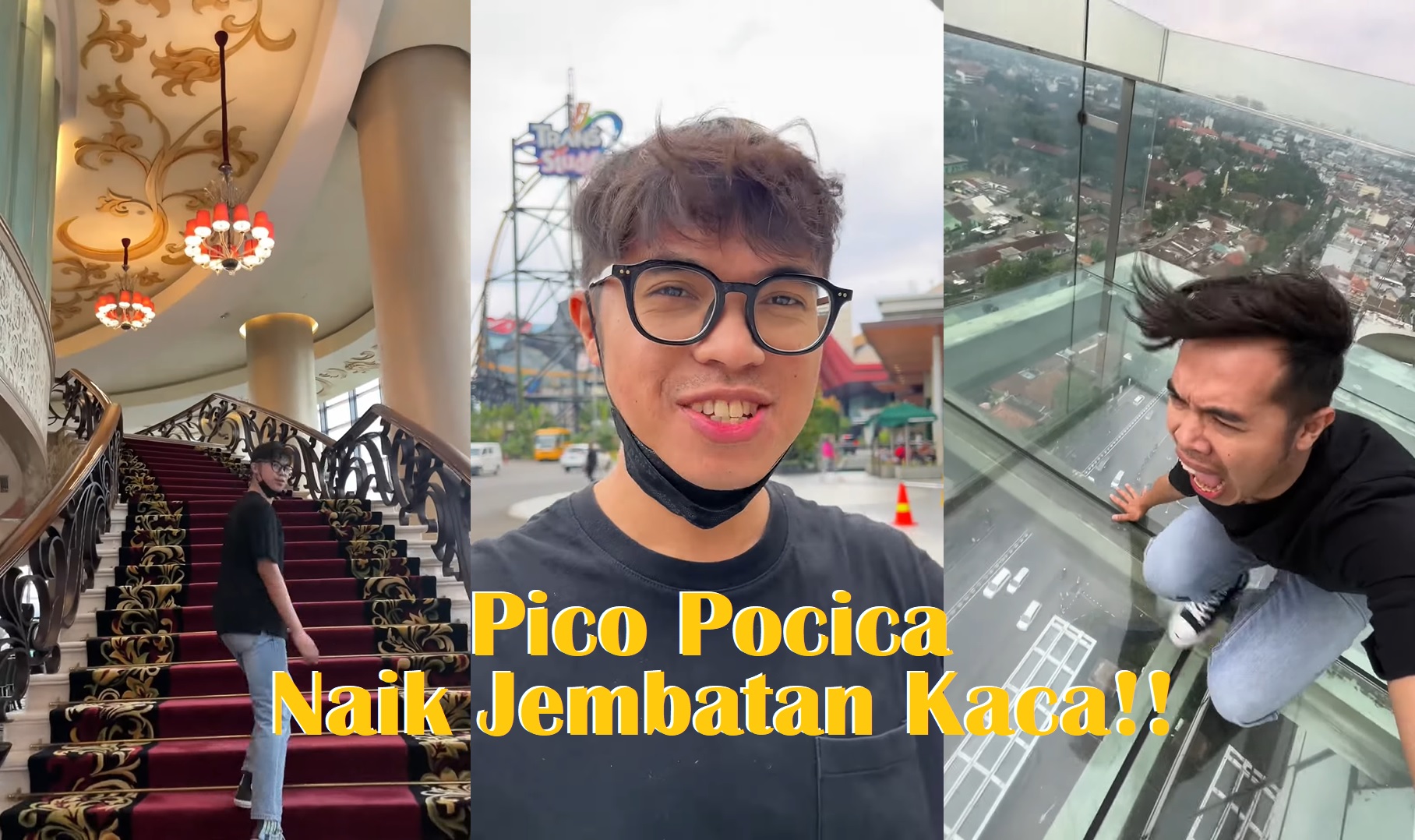 Kocaknya Pico Pocica Cobain Naik Jembatan Kaca dari Rooftop Hotel!